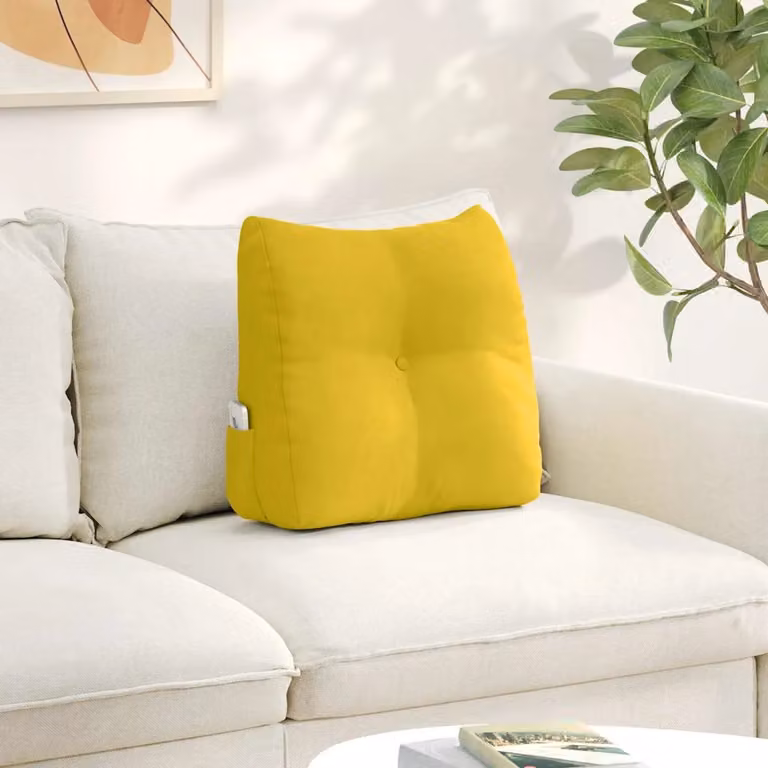 vidaXL Cuscino per Schiena Contornato in Velluto Giallo L 45 cm x P 24 cm x H 50 cm