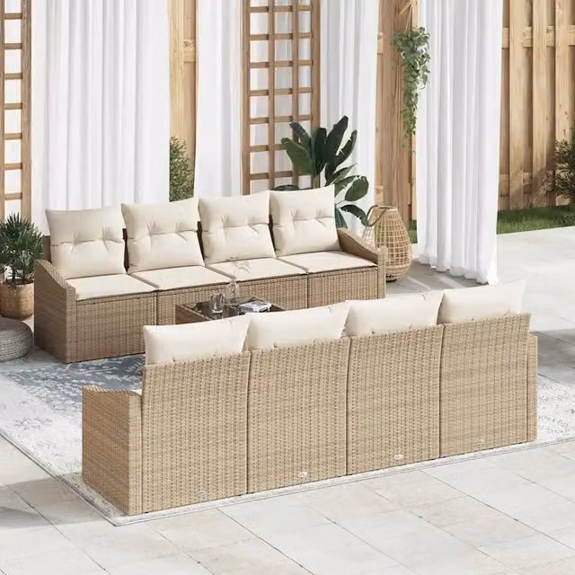 Set di divani 9 pz Beige e Crema polyrattan 3346651