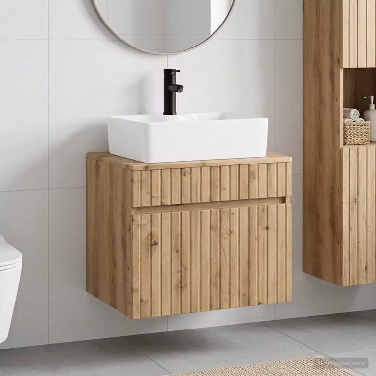 Set di mobili per il bagno moderno vidaXL in legno marrone con base lavabo sospesa e cassetti interni L/P/H: 59,0 x 44,5 x 50,0 cm