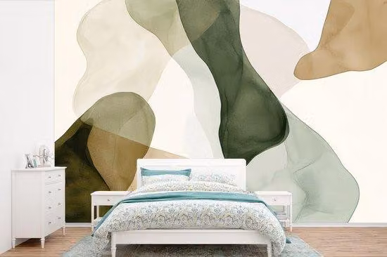 Pannello decorativo - Stile Japandi - Astratto - Verde - Larghezza 600 cm x Altezza 400 cm