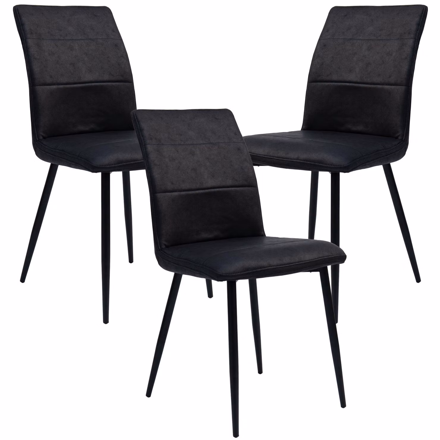 Sedie da pranzo moderne in pelle - comode sedie con parte anteriore trapuntata e schienale imbottito - sedie da cucina imbottite con schienale curvo per un maggiore comfort di seduta, Colore:Nero;Quantità:3 pezzi.