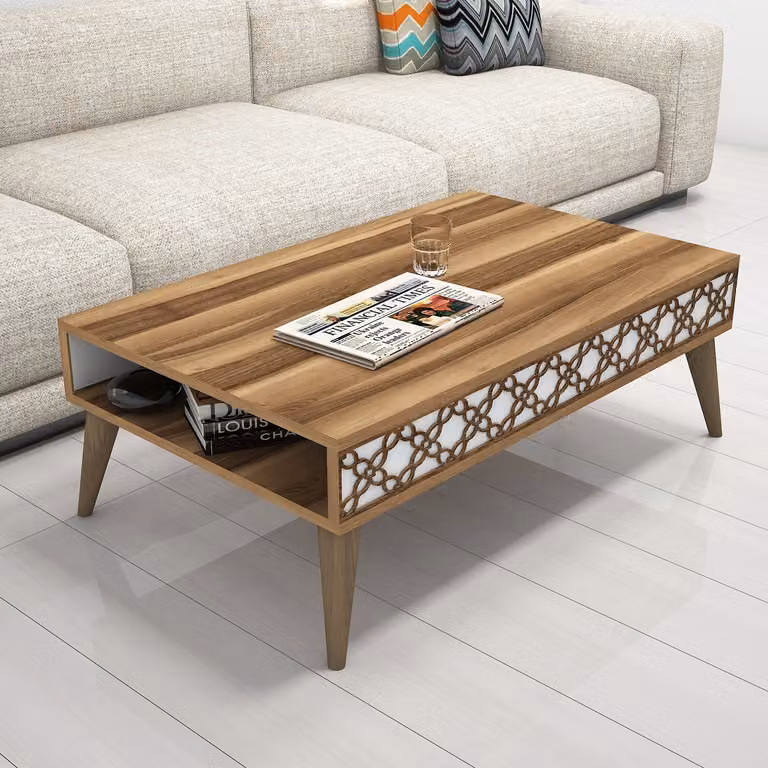 Skye Decor, City - Noce, Bianco, Tavolino, Noce, 100% PANNELLI DI PARTICELLE RIVESTITI IN MELAMMINA, 105 x 60 x 36,6 cm