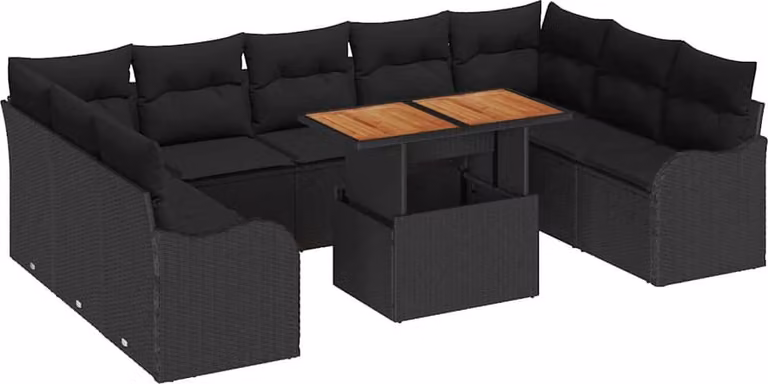 Set Divano da Giardino 10 pcs Nero Poly Rattan