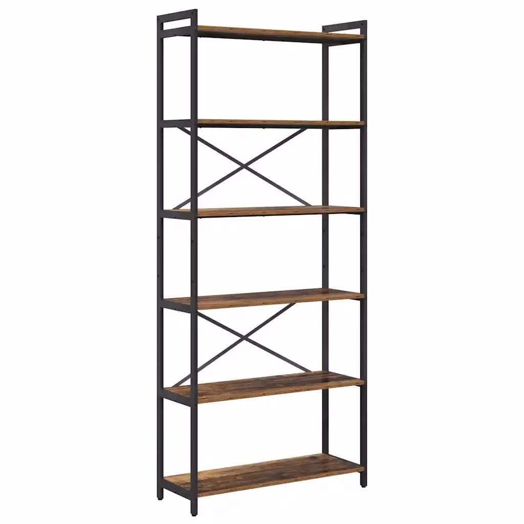 Libreria industrial vidaXL in legno e metallo, colore marrone e nero, L 80 x P 30 x H 189,5 cm – 2