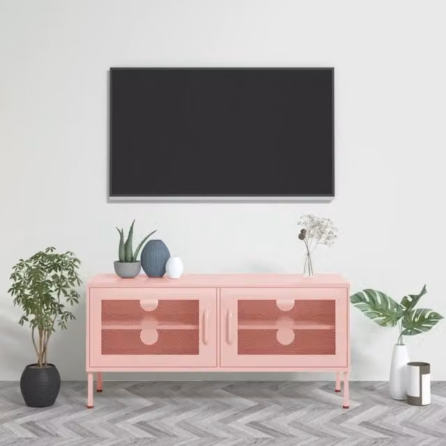Mobile TV moderno vidaXL in metallo rosa L/P/H: 105 x 35 x 50 cm