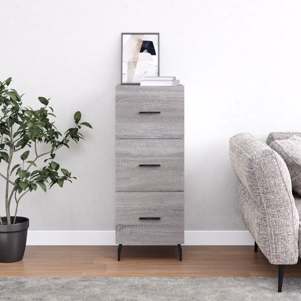 Credenza moderna vidaXL in legno e metallo, Grigio, L 34,5 cm x P 34 cm x H 90 cm
