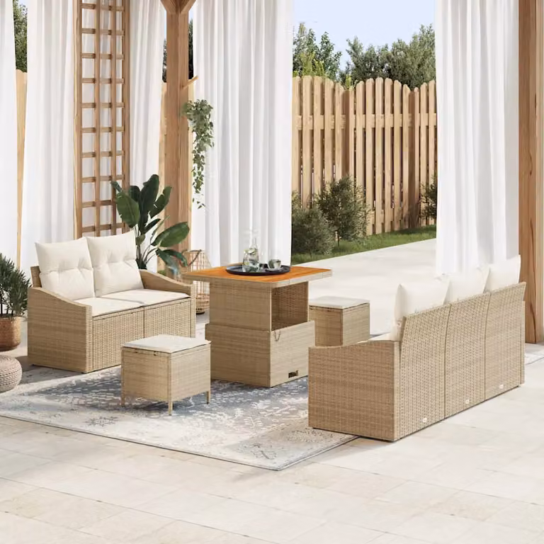 vidaXL Set Divano da Giardino a Forma di U con 8 Posti, Colore Beige e Bianco, Struttura in Acciaio Verniciato a Polvere e Cuscini Inclusi