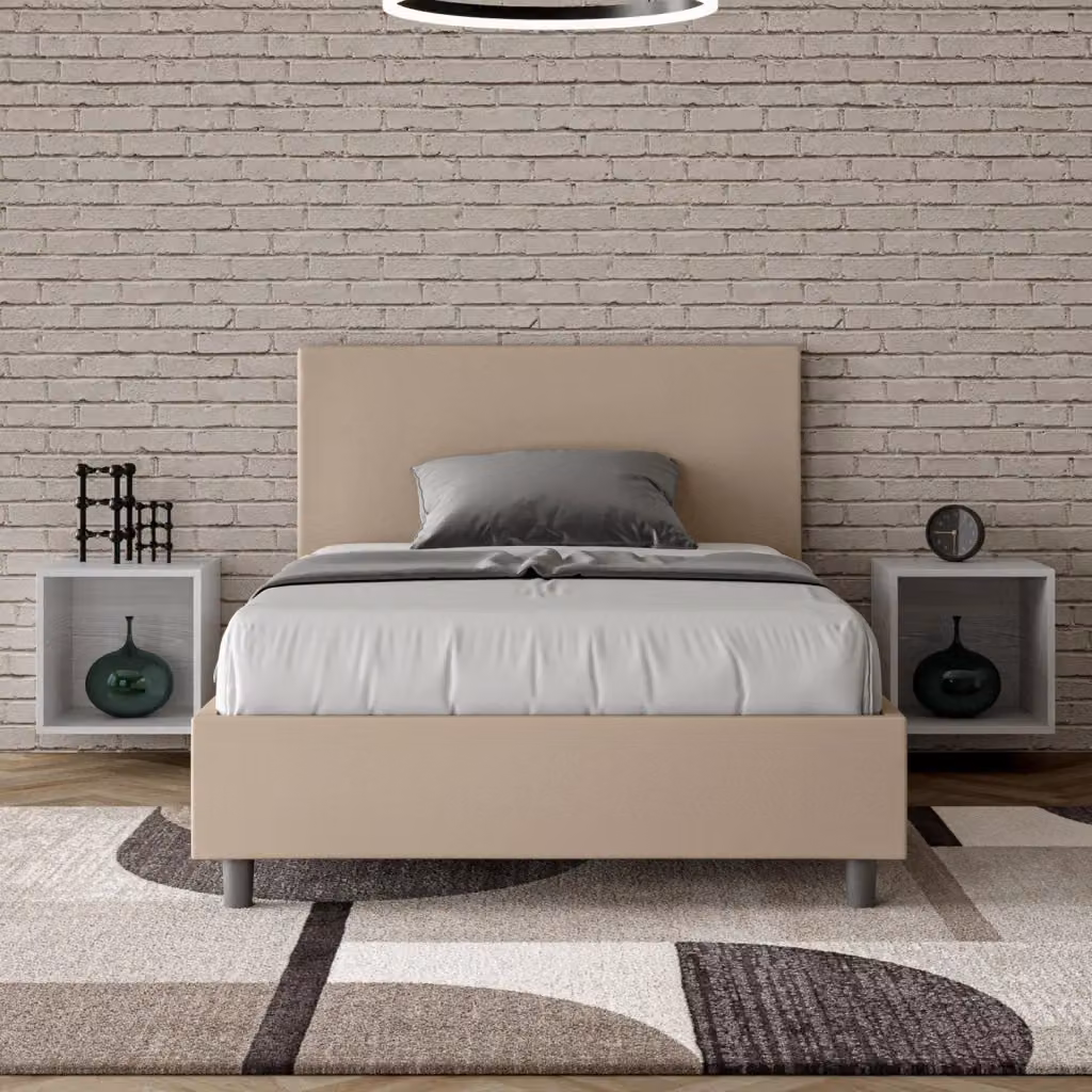 Letto contenitore moderno Giordanoshop con base a sollevamento in tessuto beige L/P/H: 120 x 200 x 135 cm – 2