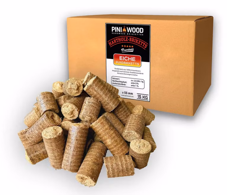 PINI bricchetti di legno duro 100% quercia 15 kg stufa legna da ardere barbecue bricchetti di quercia a lunga combustione