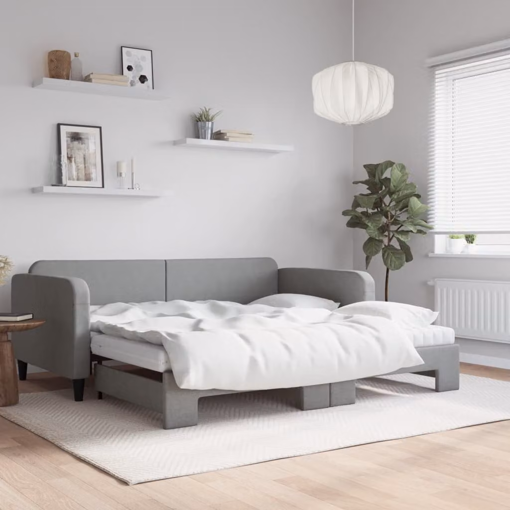 Divano Letto Estraibile vidaXL in Tessuto Grigio con Cassetto per Materasso 100x200 cm