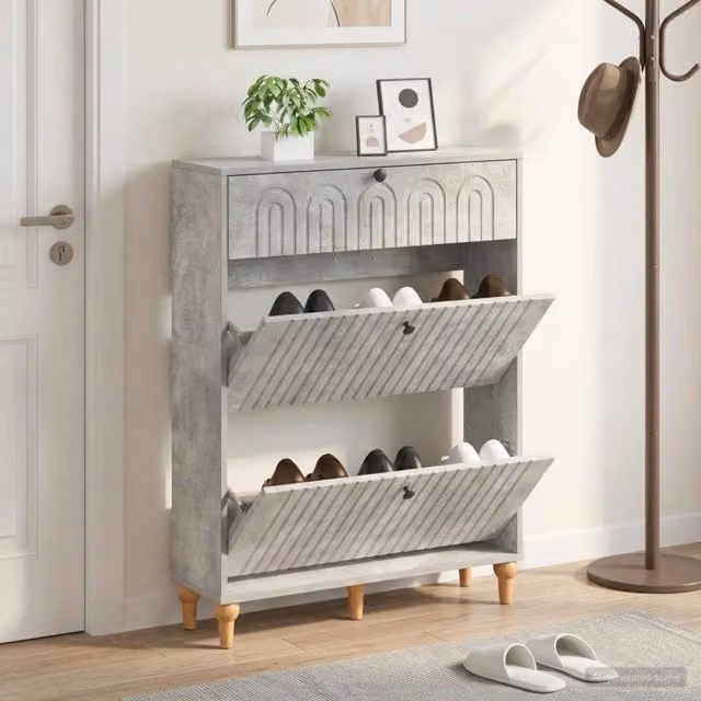Mobile per scarpe moderno vidaXL in MDF e metallo, grigio e nero, L: 78 cm, P: 24 cm, H: 103 cm