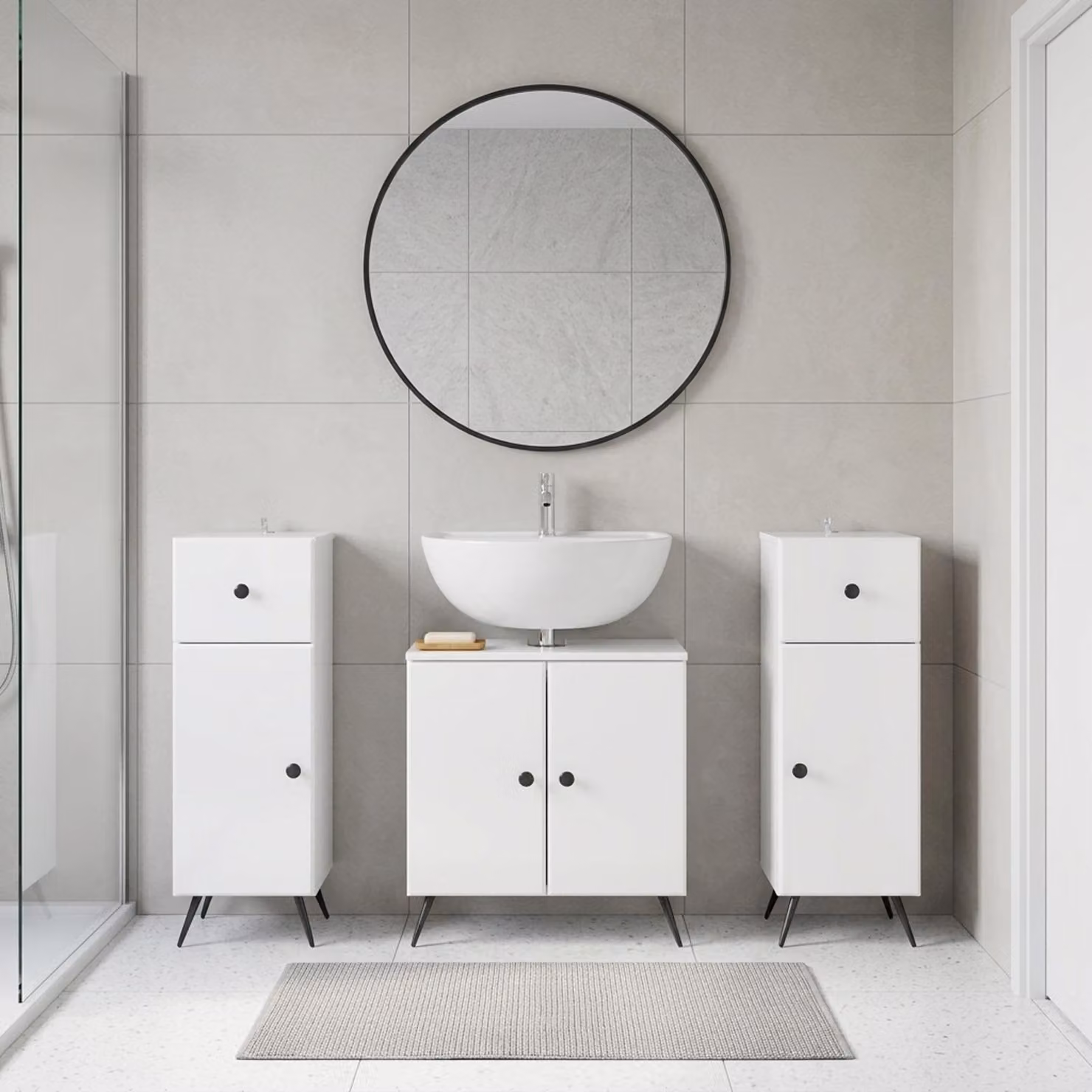 Set di mobili da bagno vidaXL BREDA in 3 pezzi Bianco Lucido