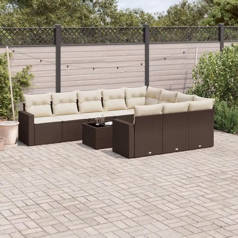 vidaXL Set Divani da Giardino 11 pz Moderno con Cuscini e Tavolino in Polyrattan Marrone e Bianco