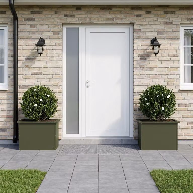 Set di 2 fioriere da giardino con LED vidaXL in acciaio, colore verde, L 60 x P 40 x H 40 cm