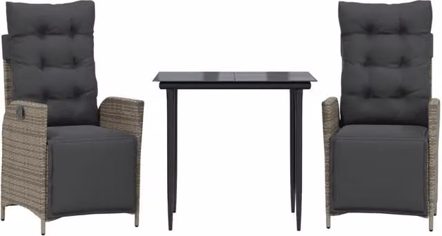 Set da Pranzo da Giardino 3 pz | Set Salotto da Giardino con Cuscini in Polyrattan Grigio