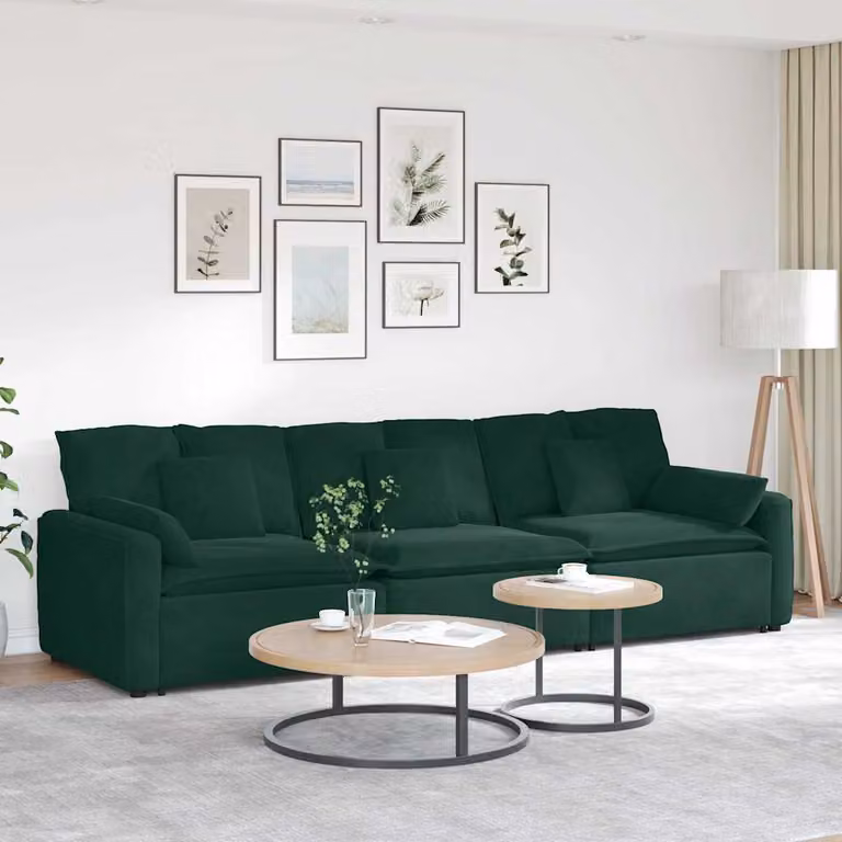 vidaXL Divano Modulare Moderno in Velluto Verde con Cuscini e Struttura in Metallo e Legno