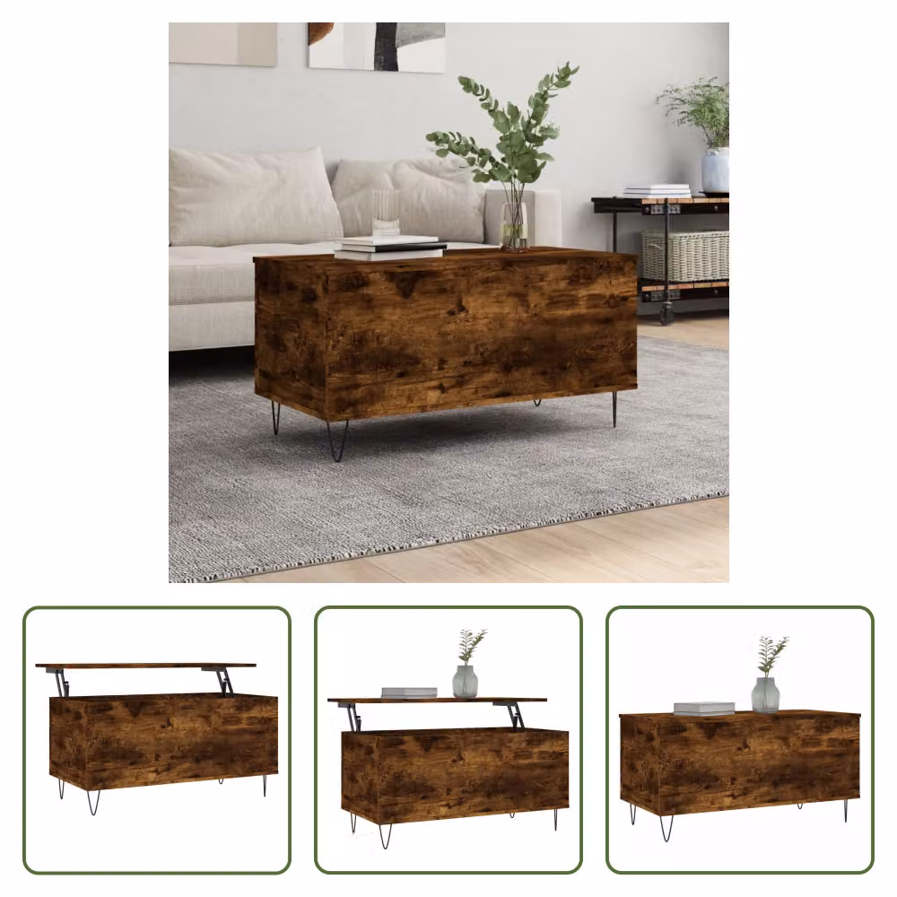 The Living Store tavolino in rovere fumé 90x44,5x45 cm materiale a base di legno