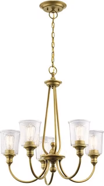 Lampadario Classico Waverly Acciaio Ottone Naturale Vetro 5 Luci E27