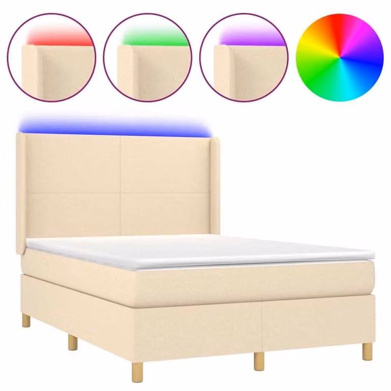Letto a Molle con Materasso e LED Crema 140x190 cm in Tessuto