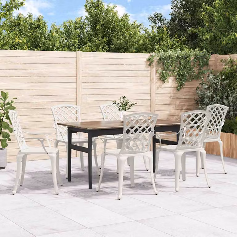Set di 6 sedie da giardino vidaXL in alluminio pressofuso bianco con braccioli