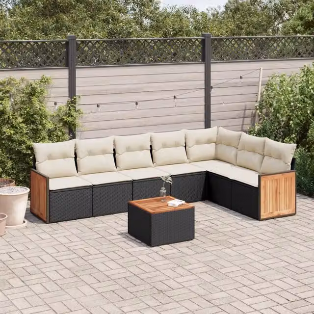 Set Divani da Giardino con Cuscini 8 pz Nero in Polyrattan 3227715