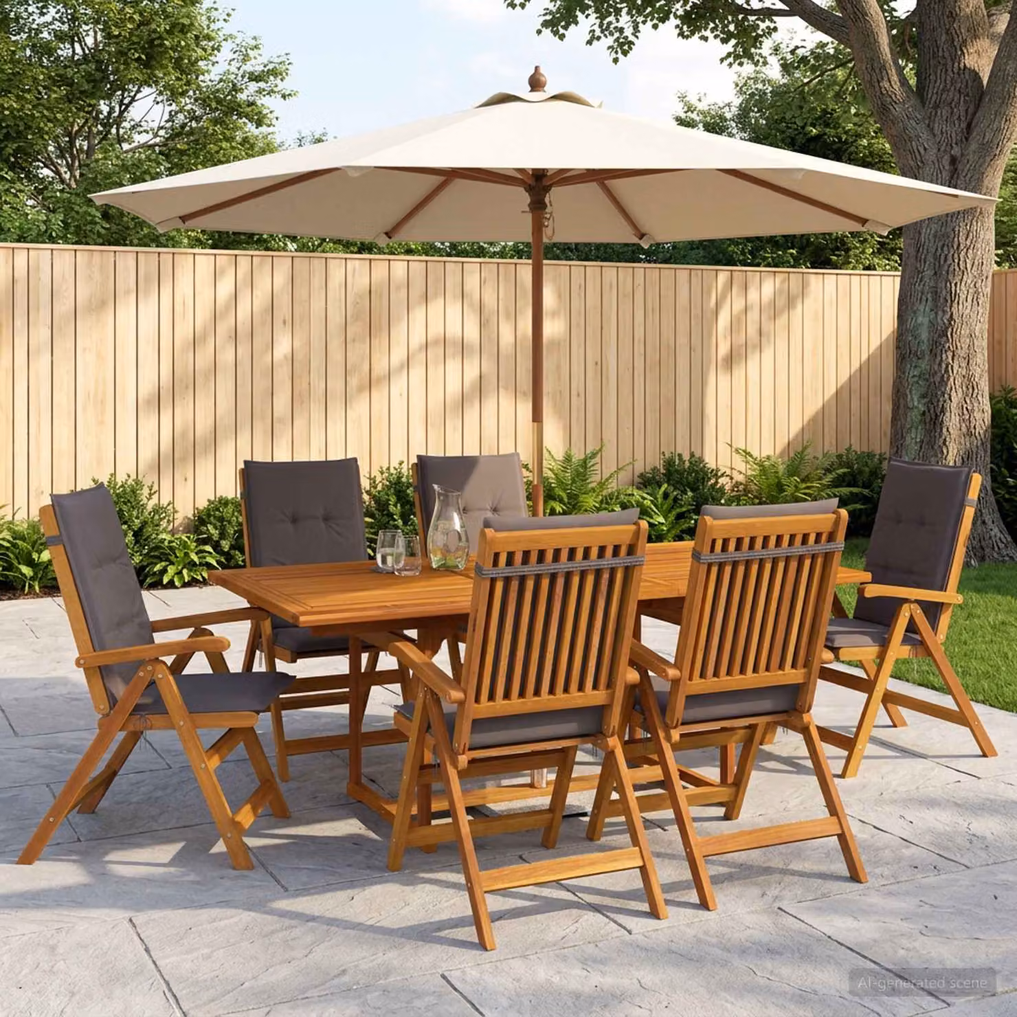 Set da pranzo da esterno vidaXL in legno di acacia con ombrellone, 8 pezzi per 6 persone, colore antracite