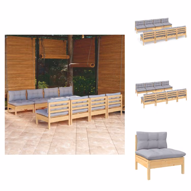 vidaXL Set 9 pezzi da giardino con cuscini grigi in pino massiccio - Set di mobili da giardino