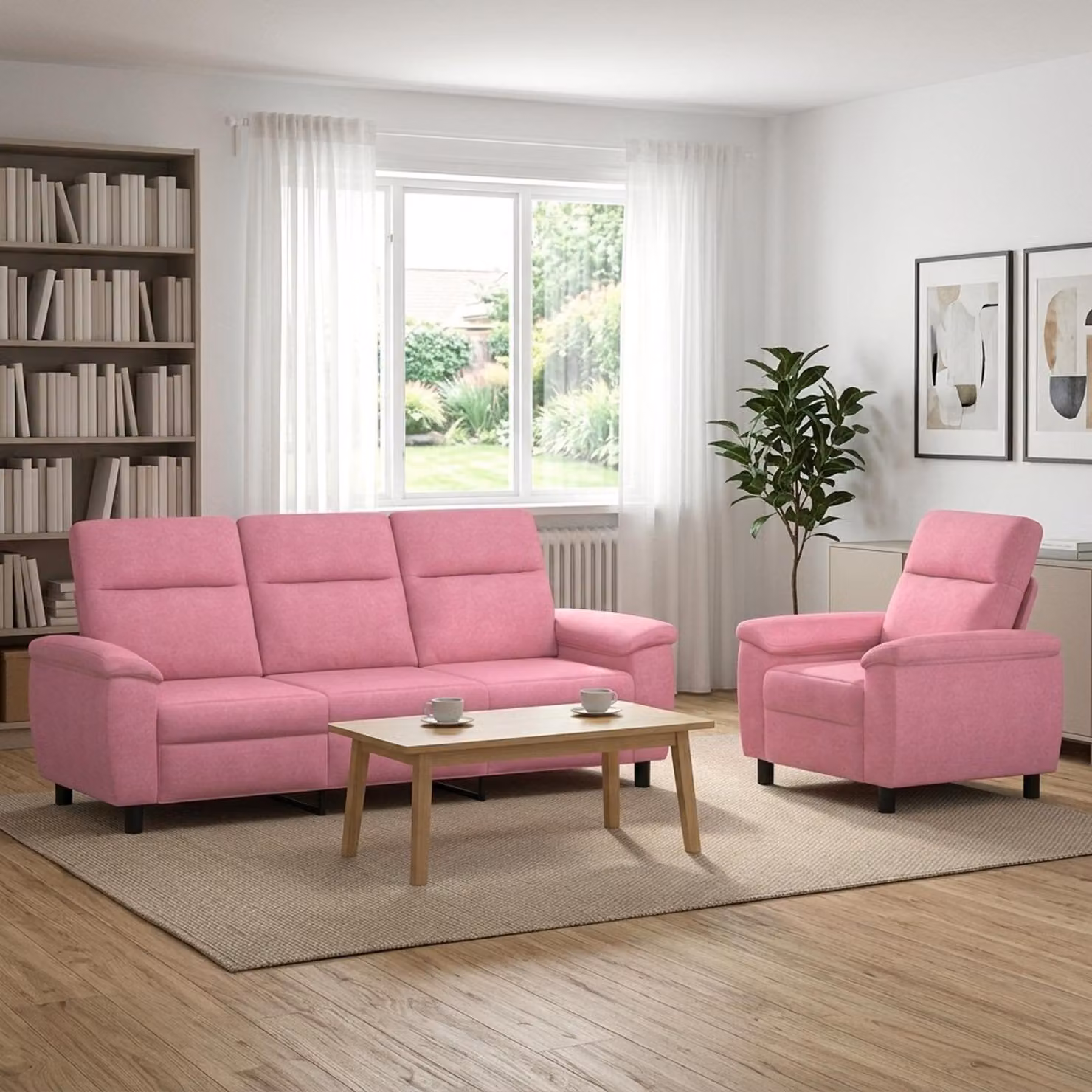 Set di 2 divani moderni vidaXL in tessuto rosa con struttura in metallo per il tuo soggiorno