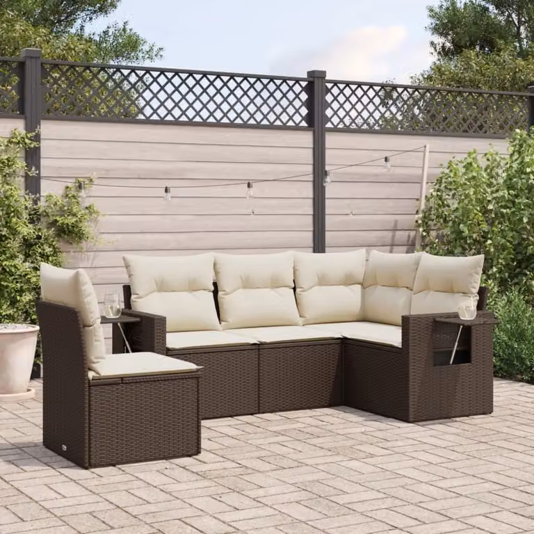 Maison Exclusive - Set Divano da Giardino 5 pz con Cuscini Marrone in Polyrattan