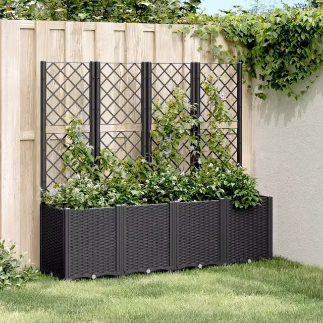 Fioriera da giardino con traliccio per piante rampicanti vidaXL, colore nero, in plastica, L/P/H: 160 x 40 x 140 cm
