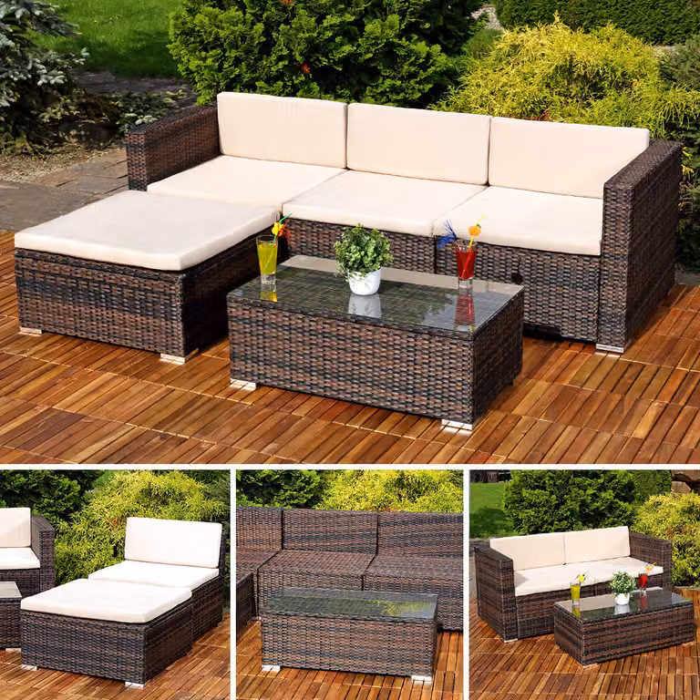 Mucola mobili da giardino 5 pz. gruppo salotto giardino set pouf polyrattan nero set salotto gruppo pranzo balcone - marrone