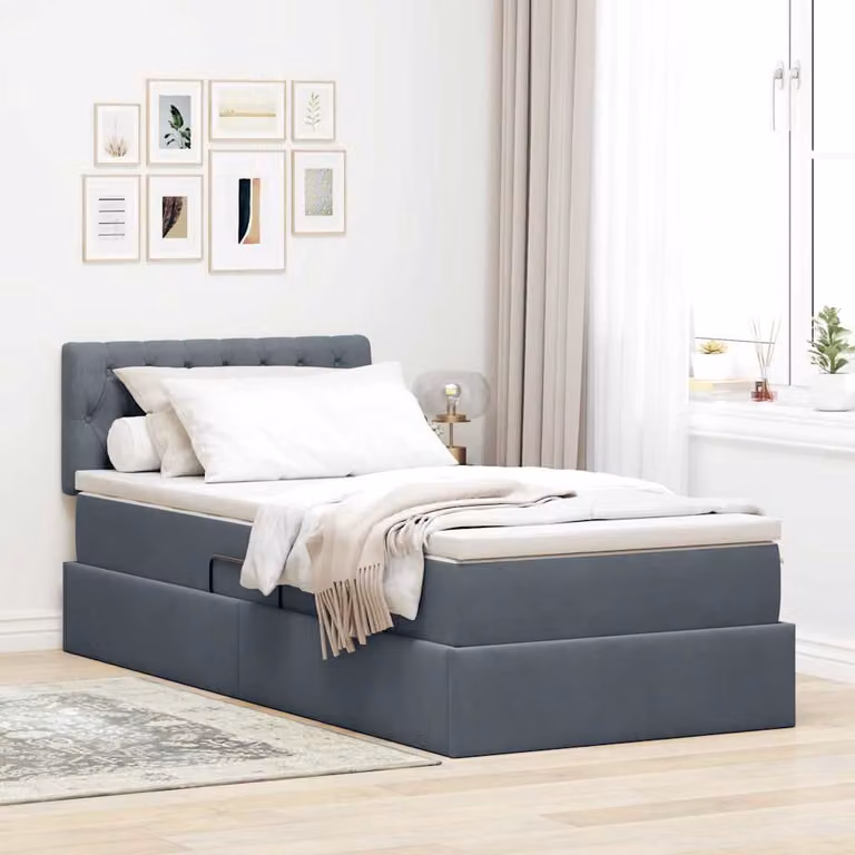 Letto con contenitore e illuminazione LED vidaXL in velluto grigio, L 90 x P 200 cm