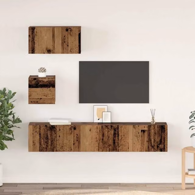 Set mobile TV 3 pz-Set di 3 Credenza per TV Legno vecchio Legno multistrato 298695