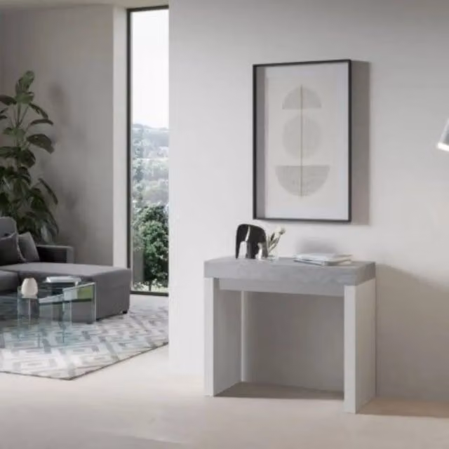 Consolle allungabile 90x40/300 cm Roxell Mix piano cemento - struttura bianco frassino