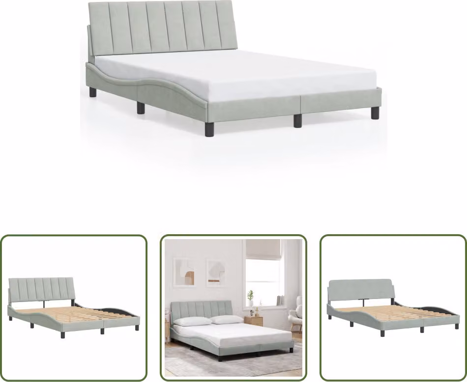 The Living Store Struttura letto con testiera in velluto grigio chiaro 140x200 cm