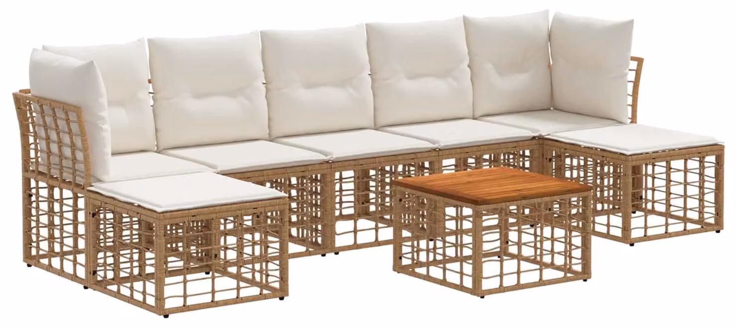 Set di divani da esterno 8 pcs Naturale e Bianco Crema