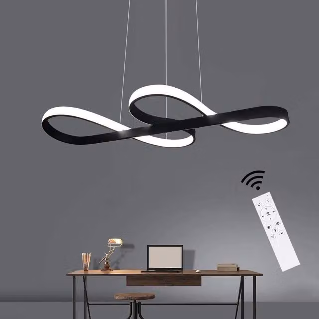Lampada a sospensione LED ZMH nera moderna con telecomando e regolazione intensità dimmerabile per sala da pranzo e soggiorno
