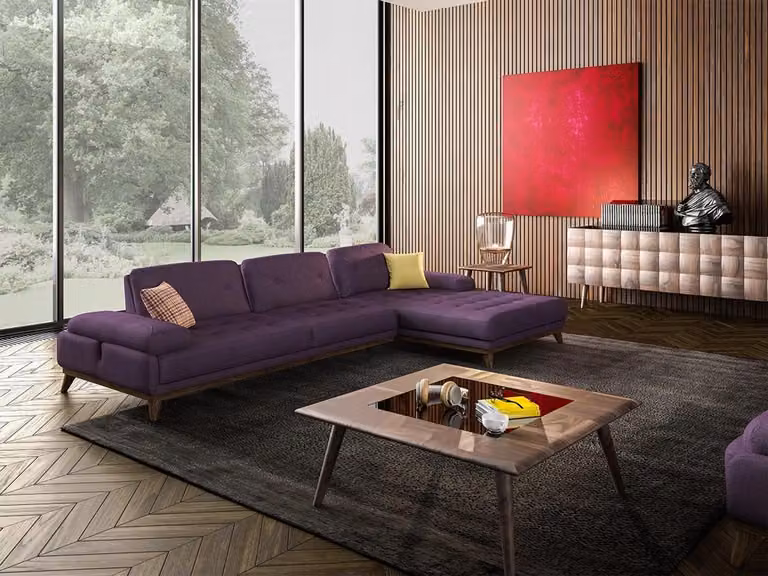 Lila Ecksofa L-Form Wohnzimmer Luxus Couchtisch Einrichtung Garnitur Möbel