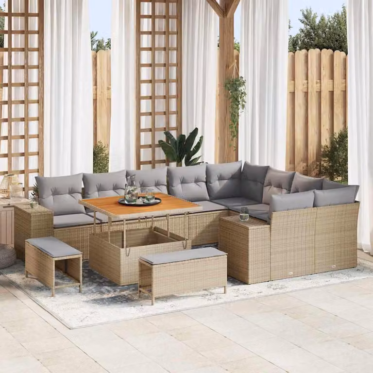 Maison Exclusive - Set di divani da giardino, 12 pezzi, color beige, in rattan sintetico