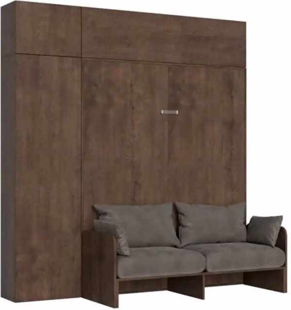 Letto matrimoniale a scomparsa Kentaro Itamoby con divano e mobili, colore noce e grigio, 160x190 cm – 1