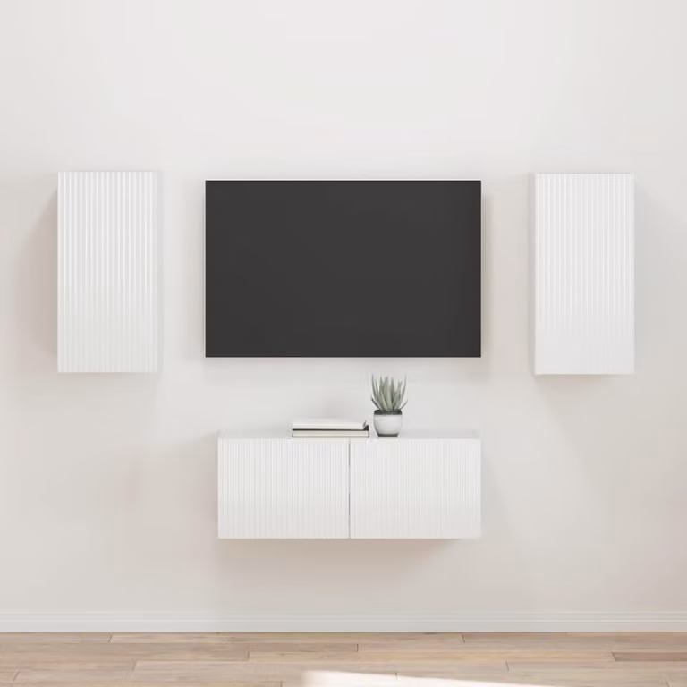 Set di 2 mobili TV moderni vidaXL in MDF bianco lucido per soggiorno, montaggio a parete, L: 78,5 cm, P: 31,0 cm, H: 60,0 cm