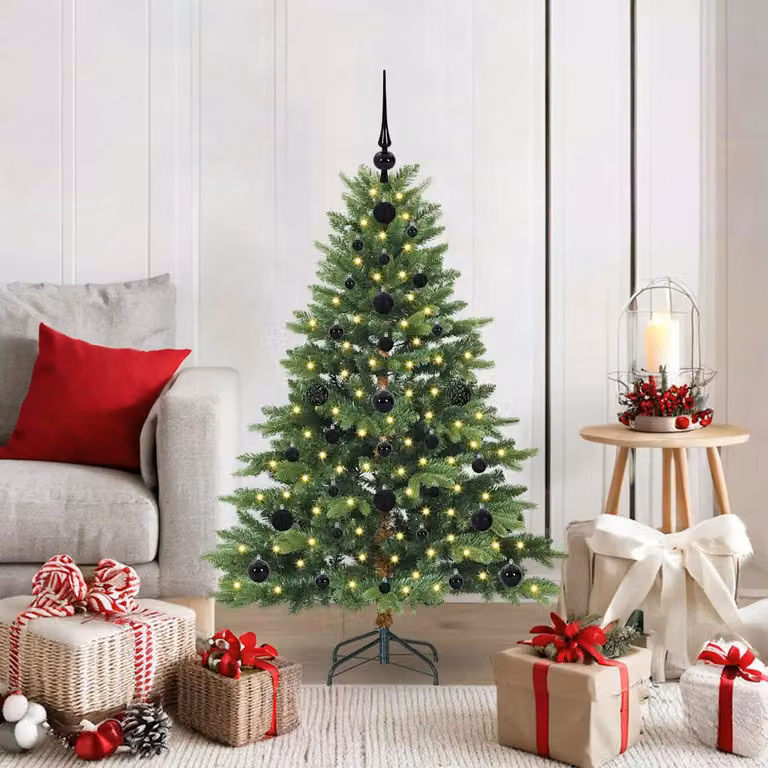 Albero di Natale artificiale vidaXL verde con 150 LED luce bianca calda in PE e PVC, Altezza: 120 cm