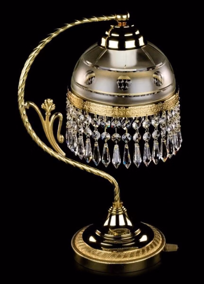 Casa Padrino lampada da tavolo barocca in cristallo oro Ø 18 x H. 45 cm - Magnifica lampada da tavolo in ottone con vetro di cristallo di Boemia - Lampade barocche in cristallo - Nobile & Magnifico