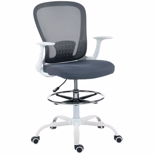 HOMCOM Sedia da ufficio ergonomica con poggiapiedi regolabile, grigio