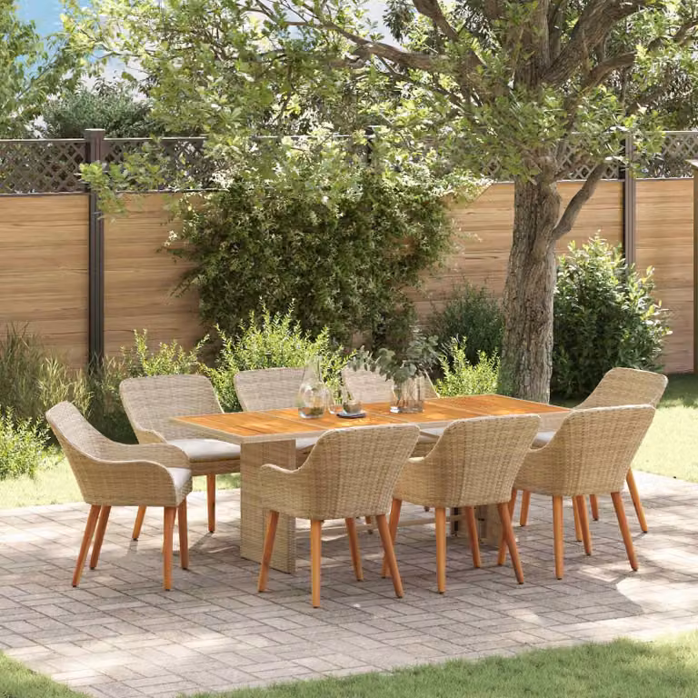 Maison Exclusive - Set da pranzo per esterno, 9 pezzi, rattan sintetico beige