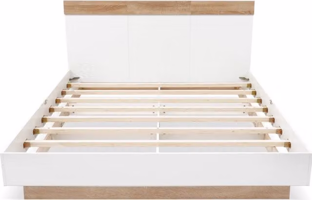 Letto matrimoniale in legno con testiera e rete a doghe 140x200 cm Sonoma quercia/bianco senza materasso
