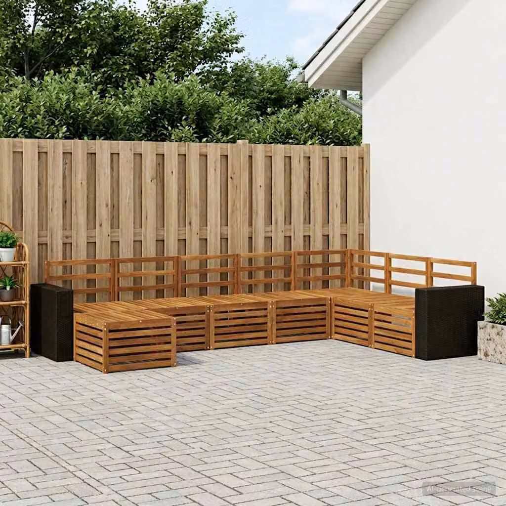 Set di divani da esterno vidaXL 8 pz in legno di acacia massello marrone con cuscini e ottoman in stile moderno per giardino e terrazza