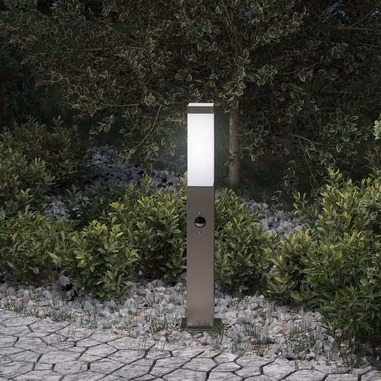 vidaXL Lampada a paletto con sensore di movimento in acciaio inox color argento, IP44, Altezza: 50 cm