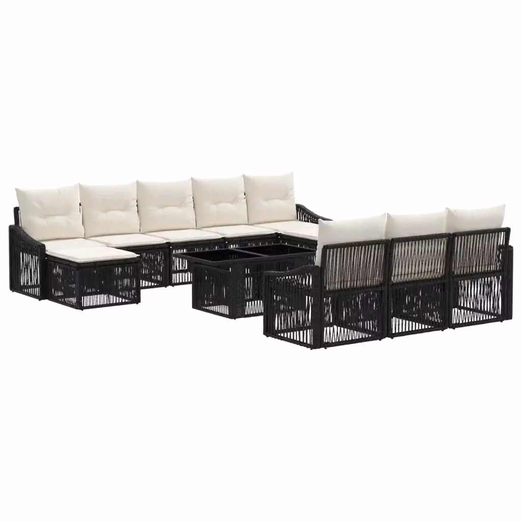 Set Divano da Giardino 11 Pezzi vidaXL in Polyrattan Nero e Bianco con Cuscini e Tavolino – 2