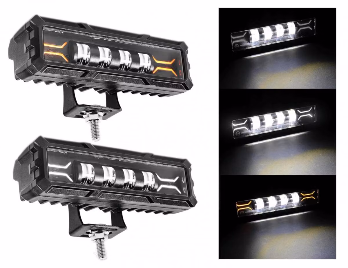 Faro LED 7D da 17 cm, barra LED, luce alogena bianca + luce di posizione bianco-gialla, 12 V - 24 V, per ATV, SUF, Jeep, fuoristrada 4x4
